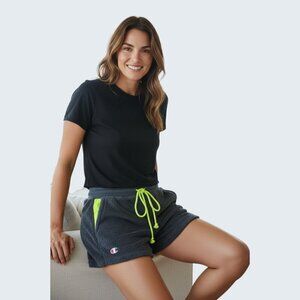 Urban Outfitters NWT Champion Colorblock Fleece Sherpa Shorts Black Neon Green M